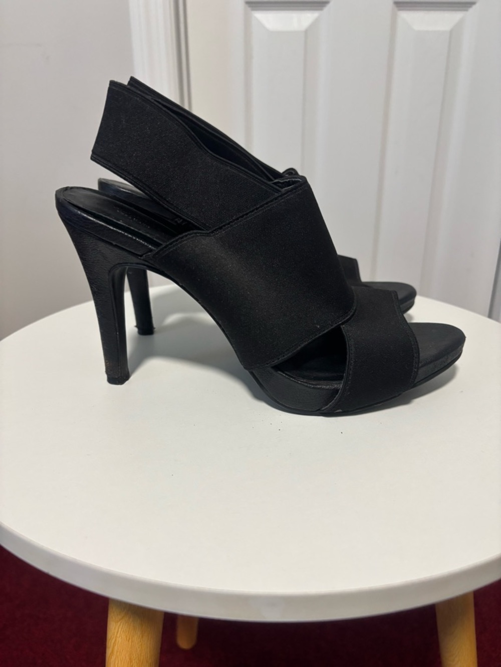 Black Stretch Fabric Slingback High Heels